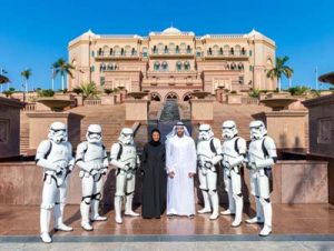 H.E. Noura Al Kaabi, twofour54 CEO and Chairman of Abu Dhabi Tourism & Culture Authority and H. E. Mohamed Khalifa Al Mubarak with the Stormtroopers.