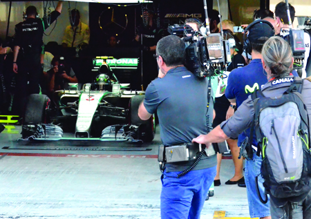 TV crews at the F1 pit stop in Abu Dhabi. 