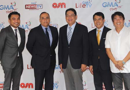 From left to right: Chuck Silva, Director, OSN Pinoy, Emad Morcos, SVP OSN, Media Partners, Affiliate Channels & Digital, Gilberto Duavit, Jr GMA, President & COO, Joseph Francia GMA International, First Vice President, and Willie Revillame Host of GMA Pinoy TVs Wowowin.