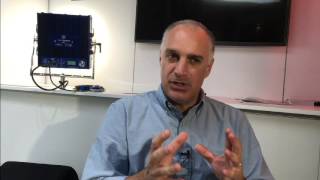 Charlie Collias of Zylight showcases some of the company’s lighting solutions at IBC 2016.